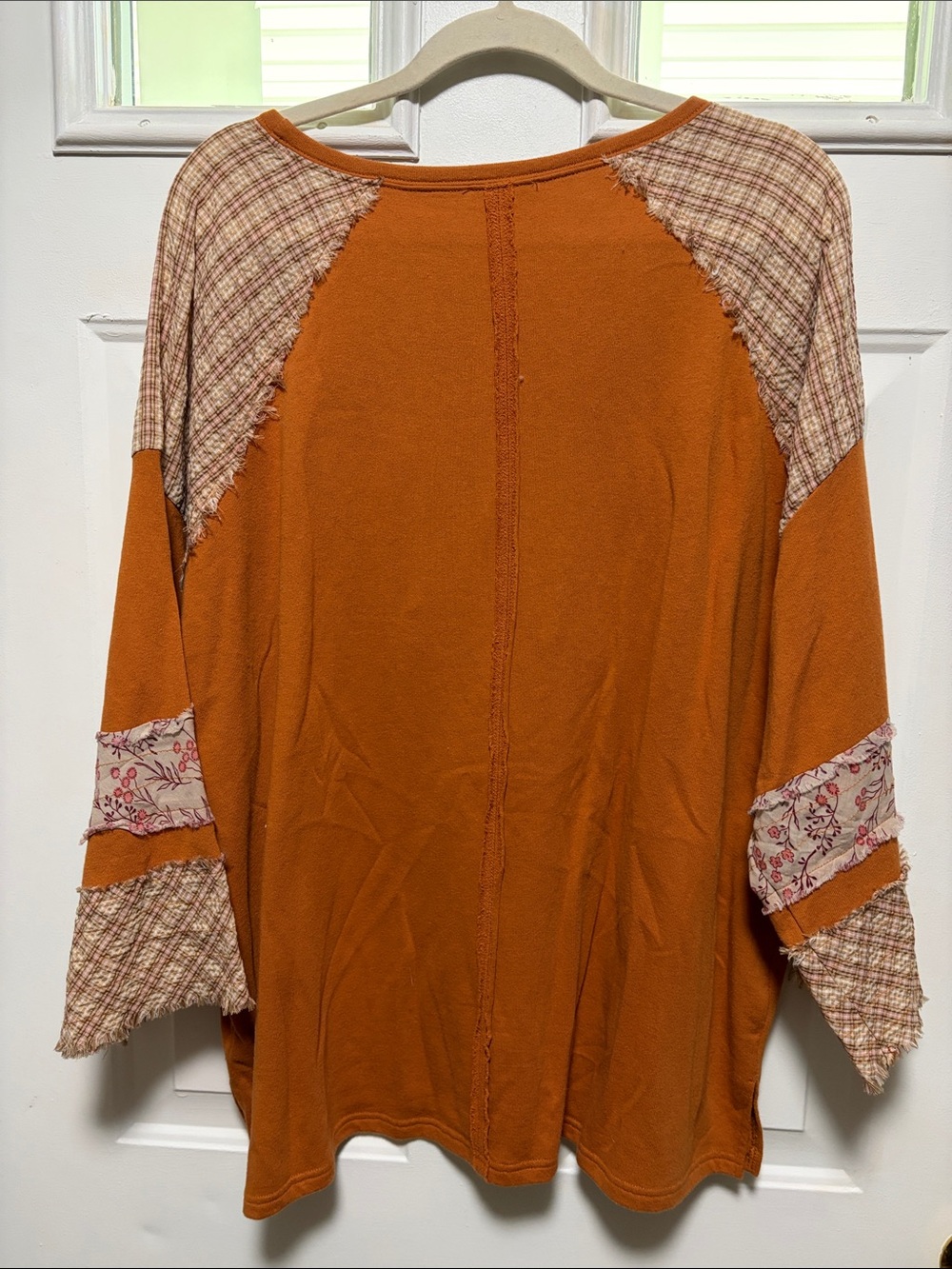 easel Boho Patchwork Heart Raglan Top - Rust - Picture 2 of 6